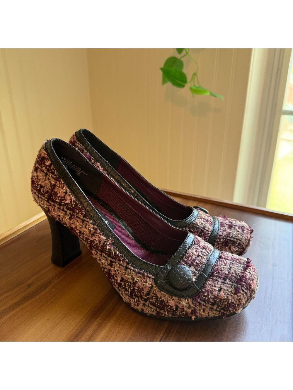Vintage 2000's Mudd Pena Y2K Burgundy Pink Tweed Platform Pumps US 6M
